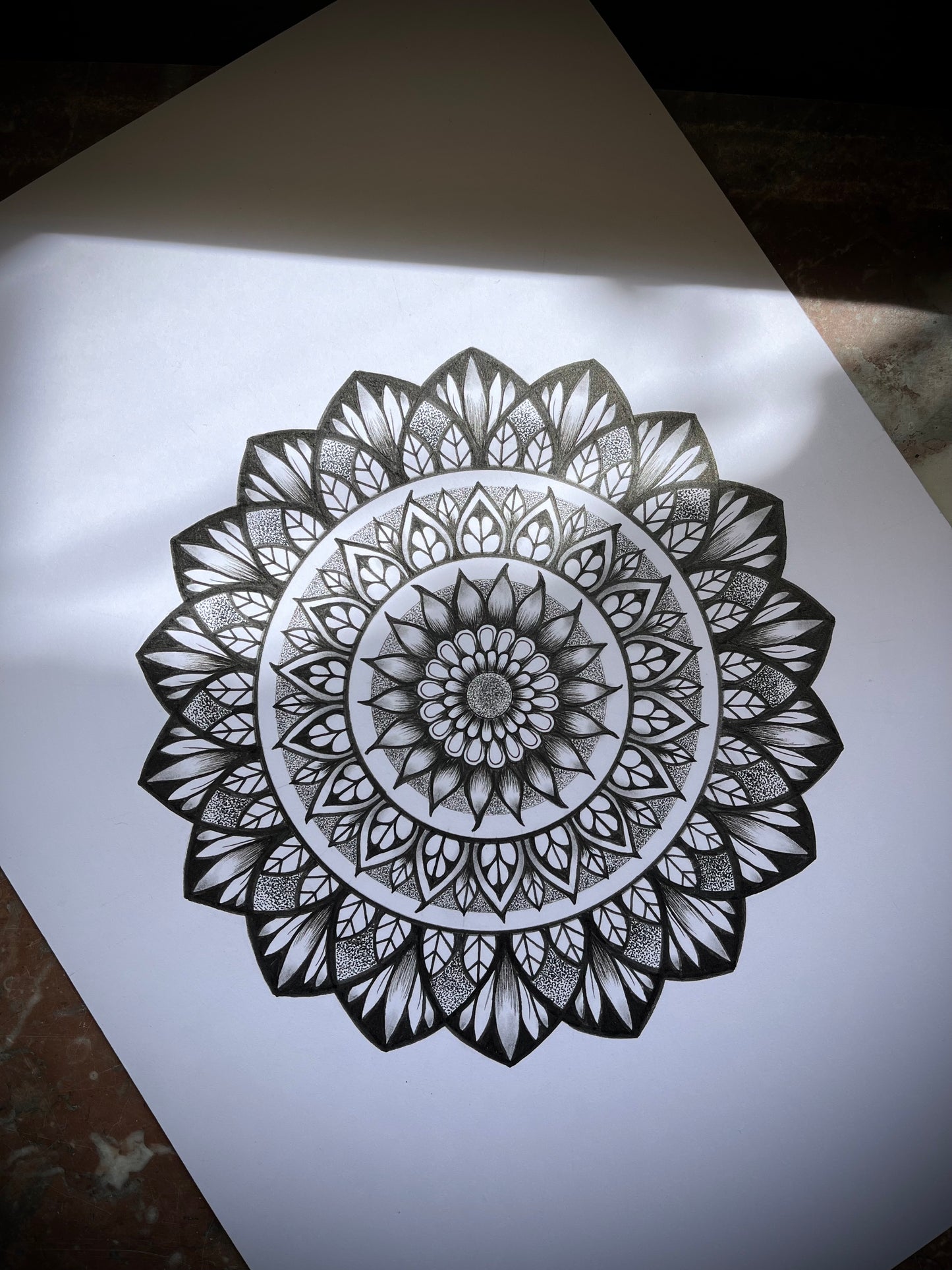Elysian, Original Hand Drawn A4 Mandala