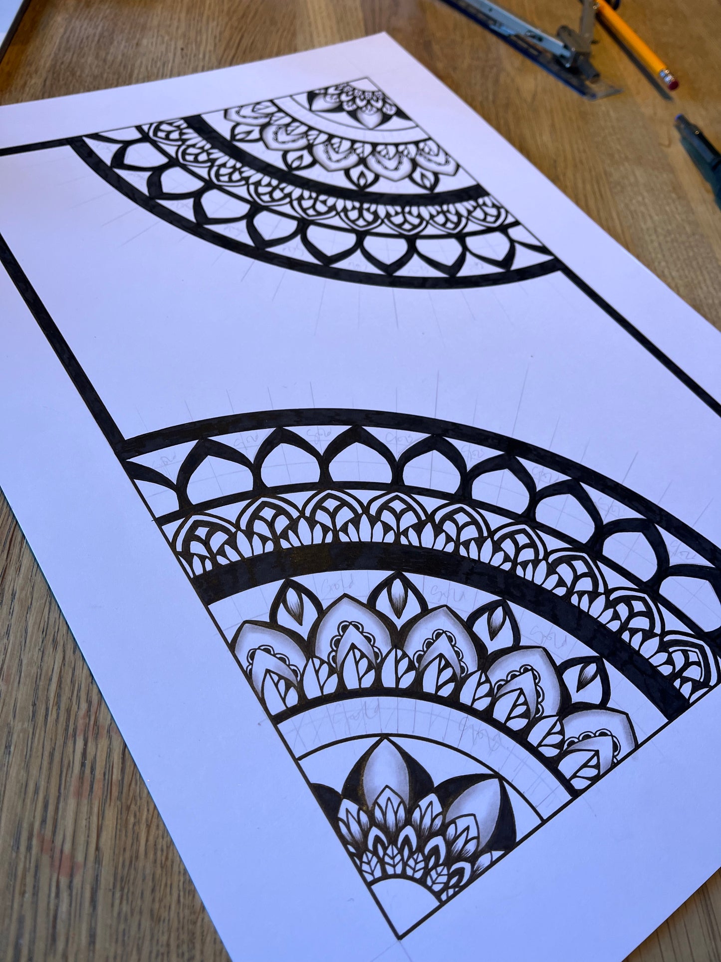 Quintessence, Original Hand Drawn Gold Leaf A3 Mandala