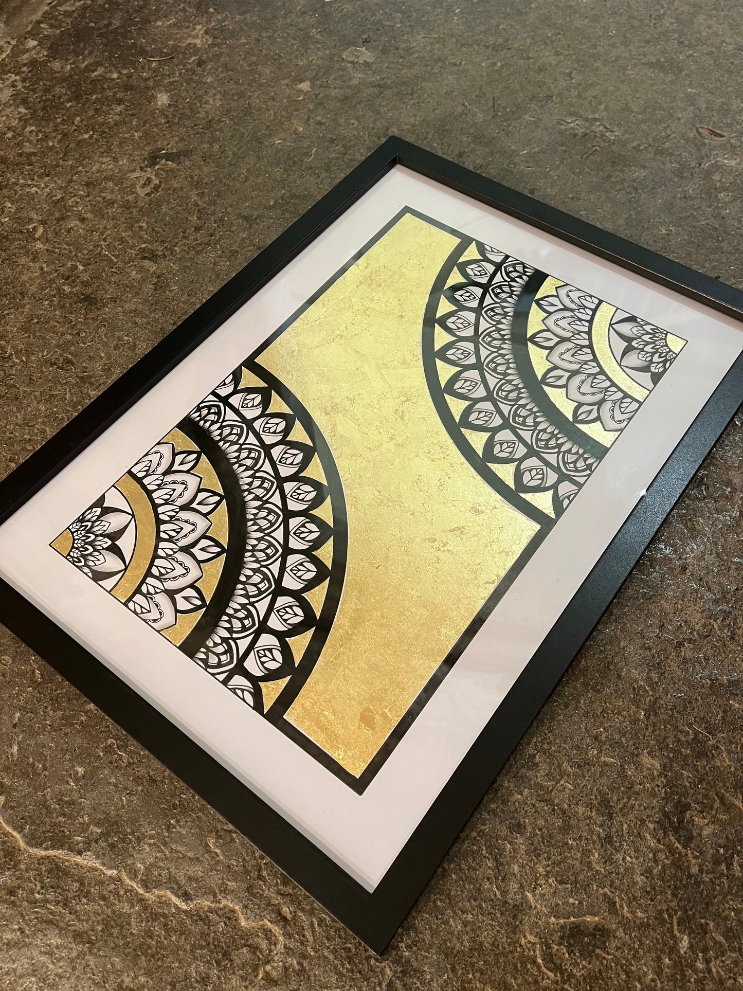 Quintessence, Original Hand Drawn Gold Leaf A3 Mandala