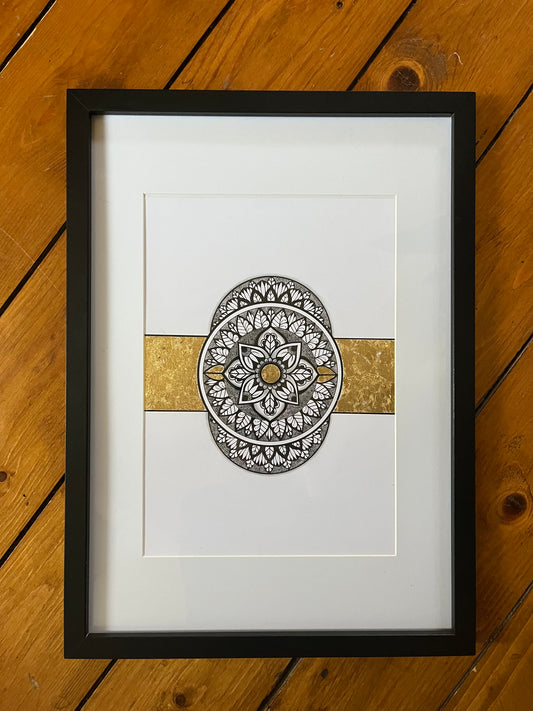 Lenity, Original Hand Drawn Gold Leaf A4 Mandala