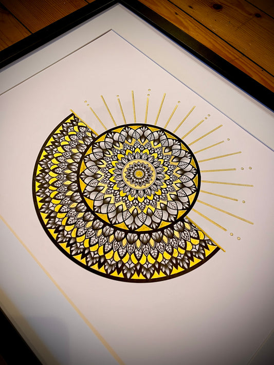 Aurora, Original Hand Drawn A3 Mandala