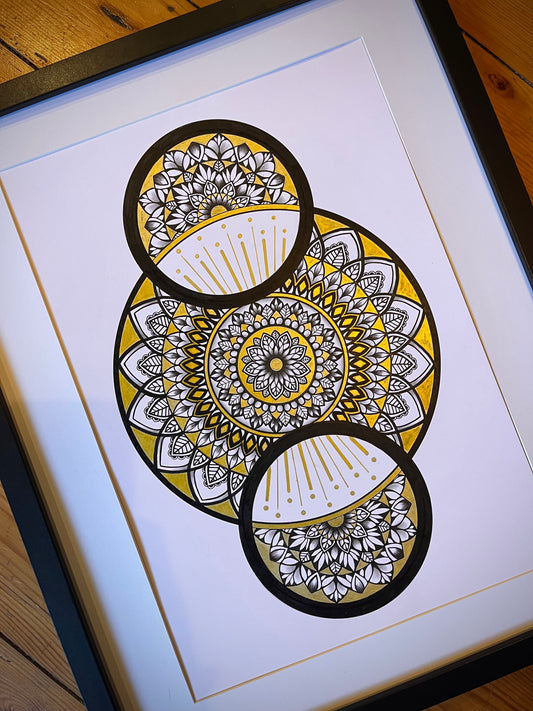 Celestial, Original Hand Drawn A3 Mandala