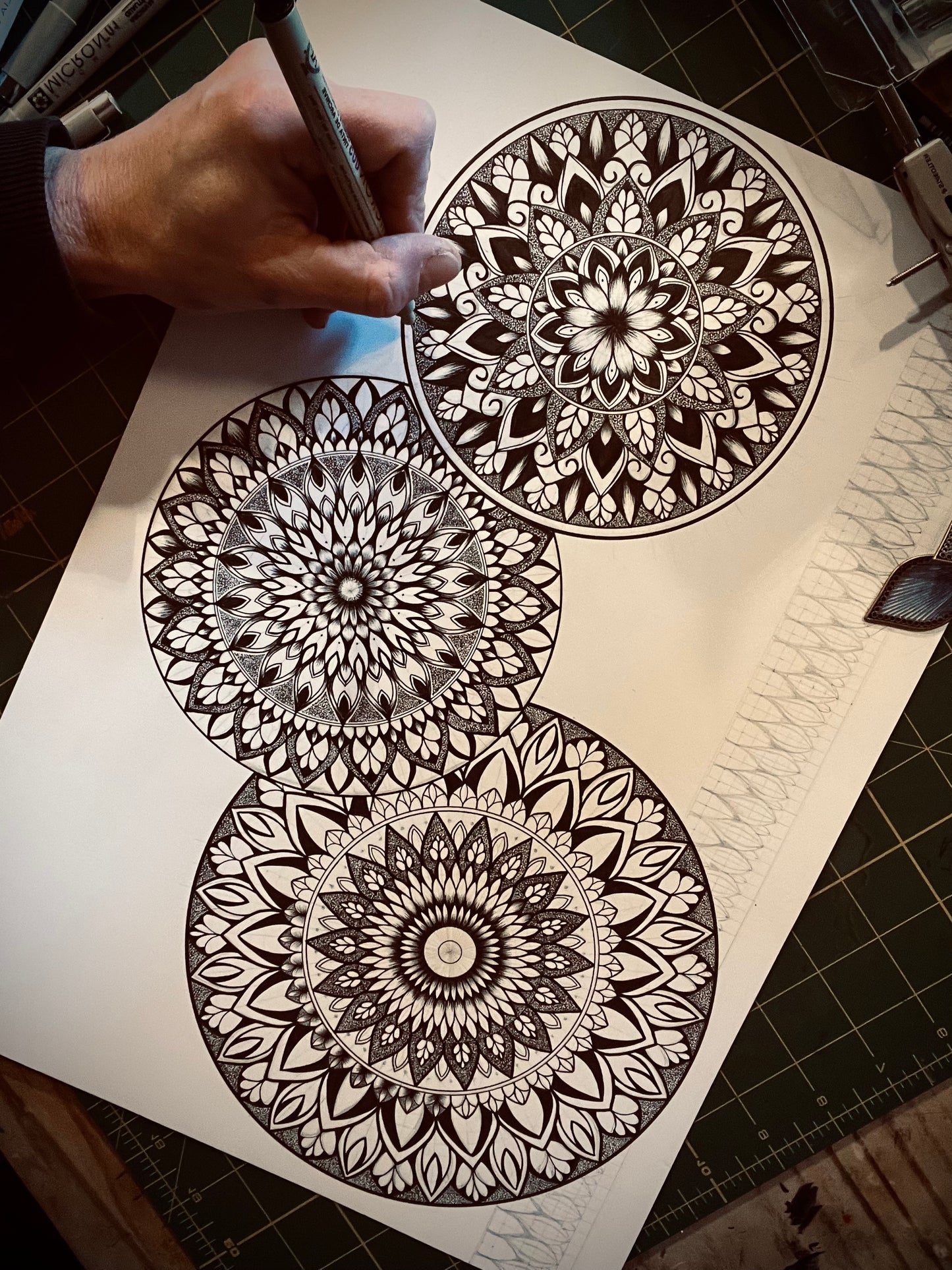 Ataraxia, Original Hand Drawn Gold Leaf A3 Mandala