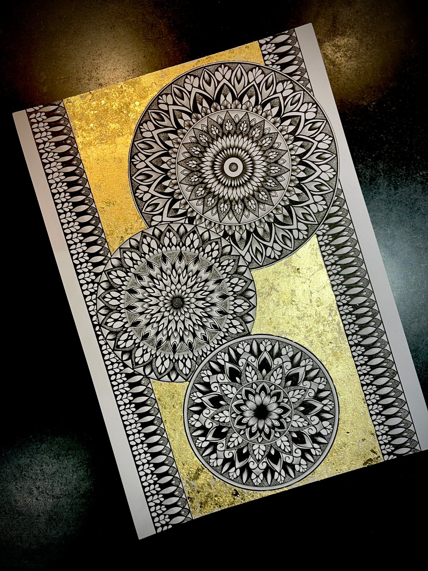 Ataraxia, Original Hand Drawn Gold Leaf A3 Mandala