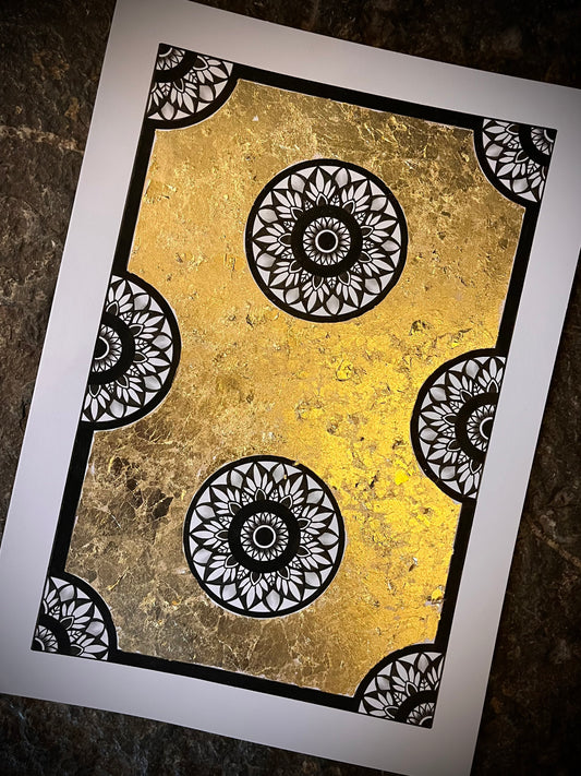 Feyre, Original Hand Drawn A4 Gold Leaf Mandala